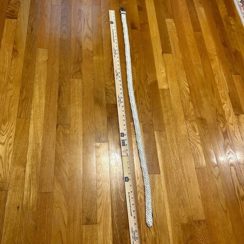 Vintage Liz Claiborne white leather braided belt, extra‎ long large 47 inches.